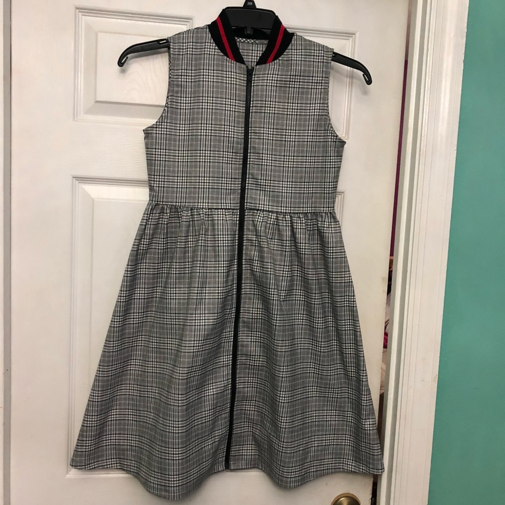 Girls plaid zip front dress